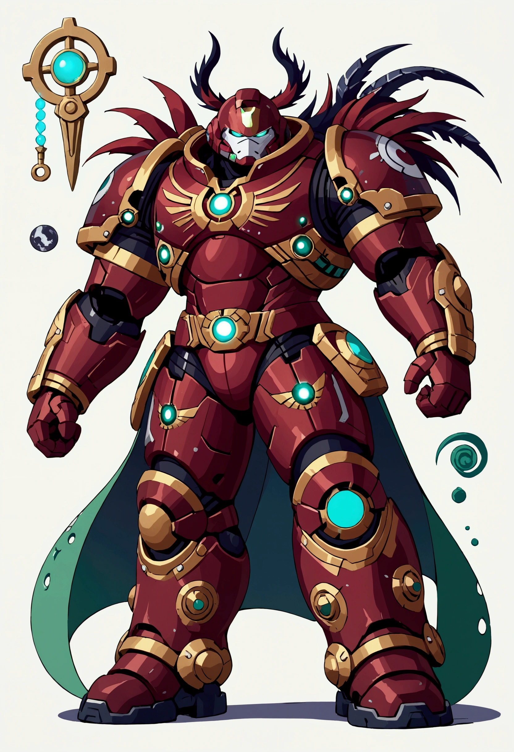 ((illustration)), (best quality)), ((masterpiece)), (detailed), white background, full body, solo, male focus, front view: 1.5, Hulkbuster1024, knight armor, primaries helmet, holding power sword, 2d, cartoon, flat color, wyatt, 