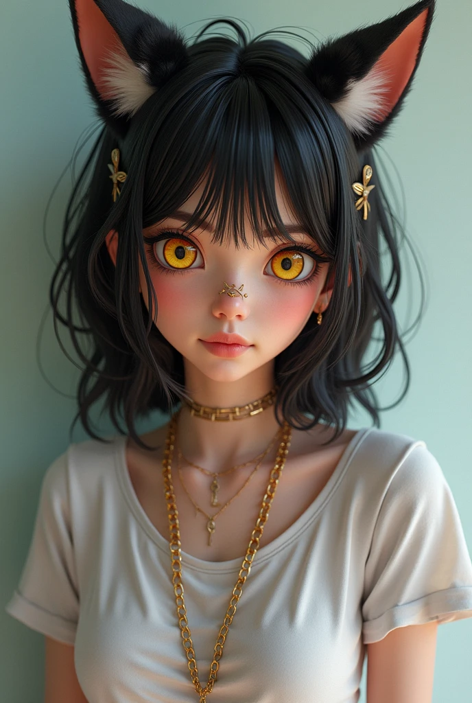 one girl, fox ears, , pure, cute naked, topless, a cat human Mix, human Body, big tits, furry skin, hairy nose , whiskers big eyes, black fur, Cat eyes, hybride 30 %Cat an 70 % human, face mostly human