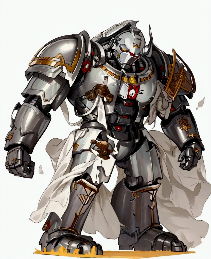 ((illustration)), (best quality)), ((masterpiece)), (detailed), white background, full body, solo, male focus, front view: 1.5, ultron, GKT, power armor, Warhammer 40k, adeptus astartes, cartoon: 1.5,