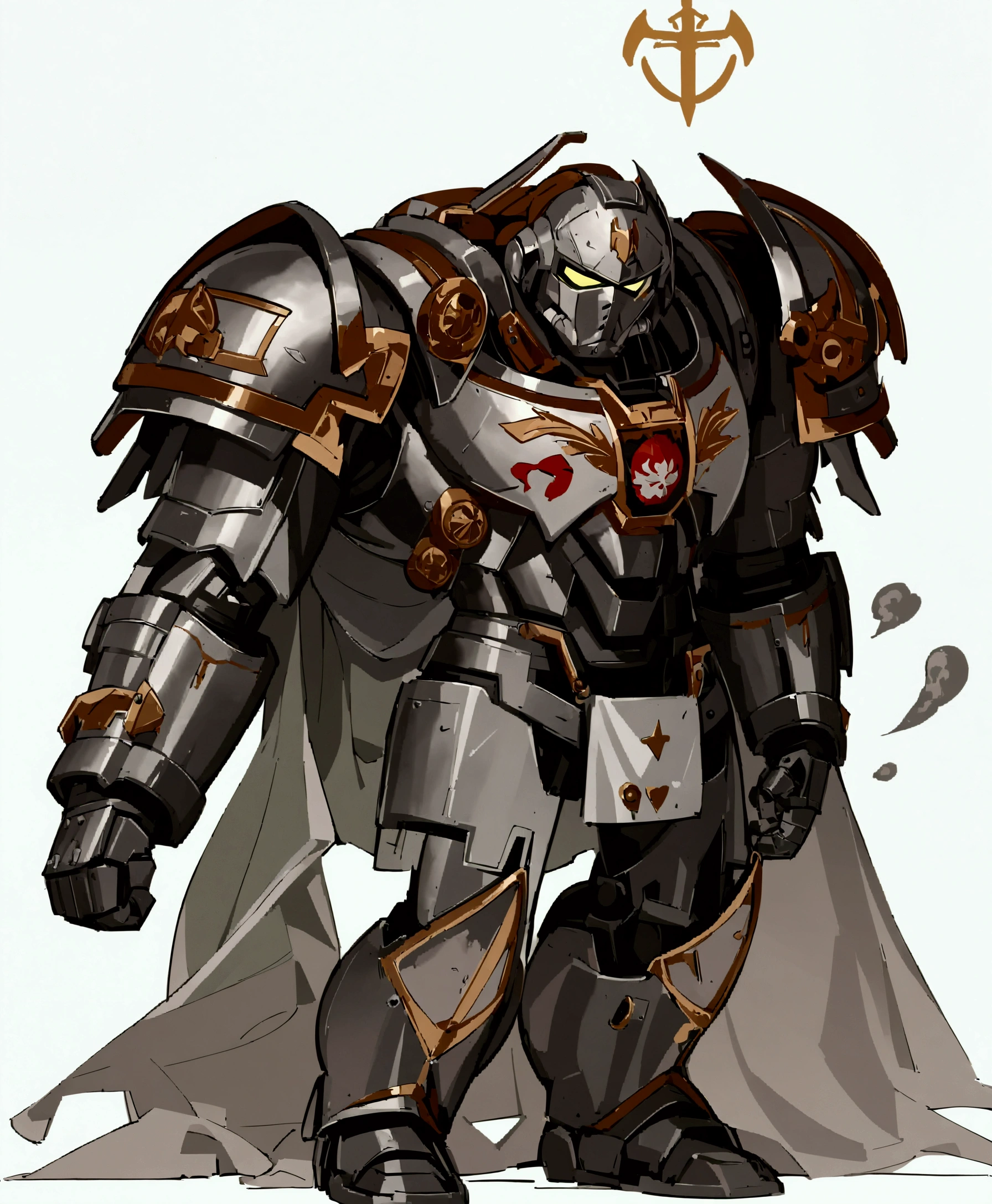 ((illustration)), (best quality)), ((masterpiece)), (detailed), white background, full body, solo, male focus, front view: 1.5, Hulkbuster1024, knight armor, primaries helmet, holding power sword, 2d, cartoon, flat color, wyatt,