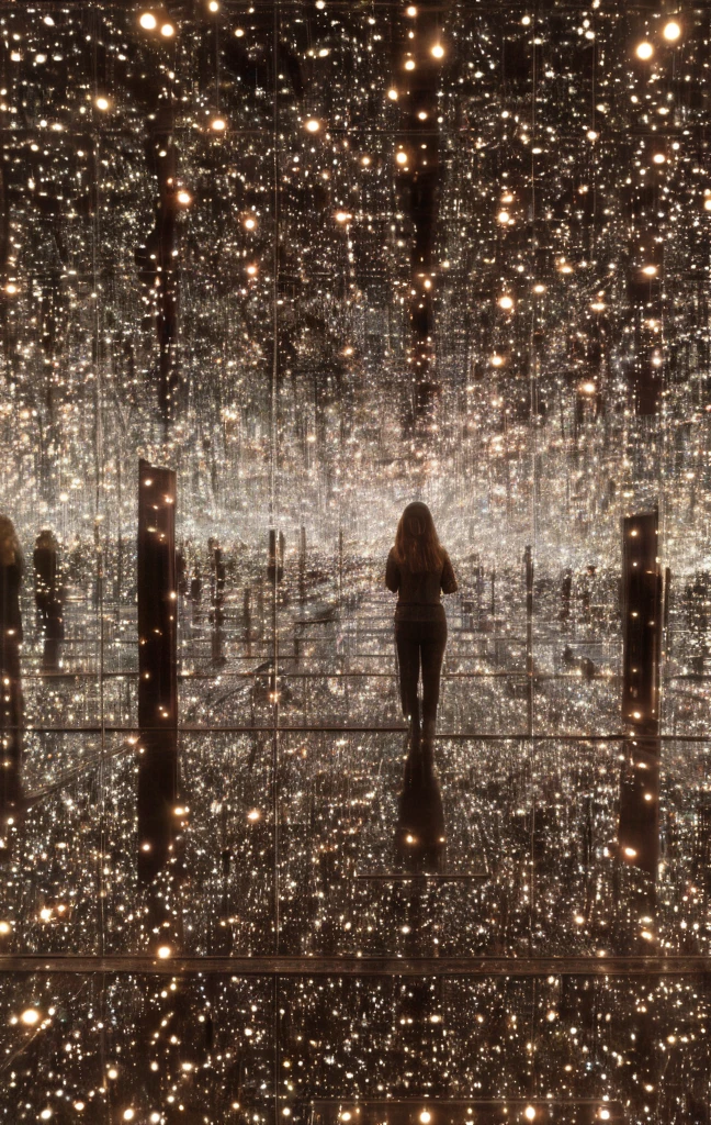 girl infinity room surrounded by mirrors on all sides