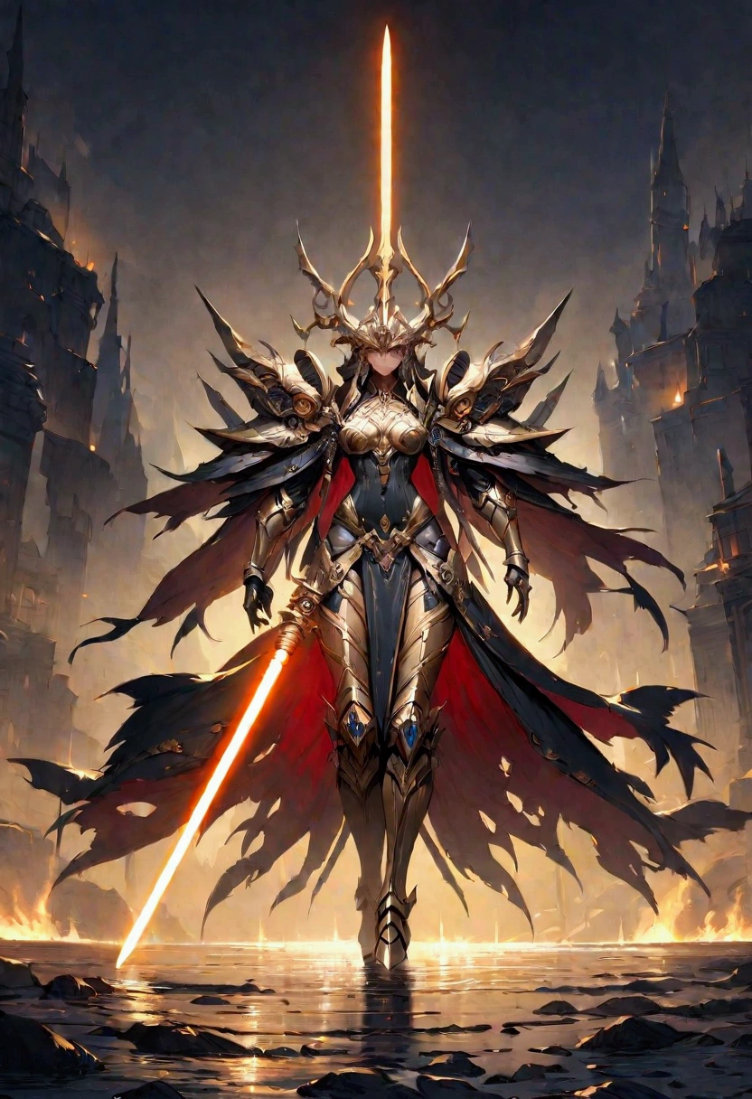 best quality, masterpiece, ultra high res, 40kchainsword, spear, lightsaber, fusion, concept art, weapon,