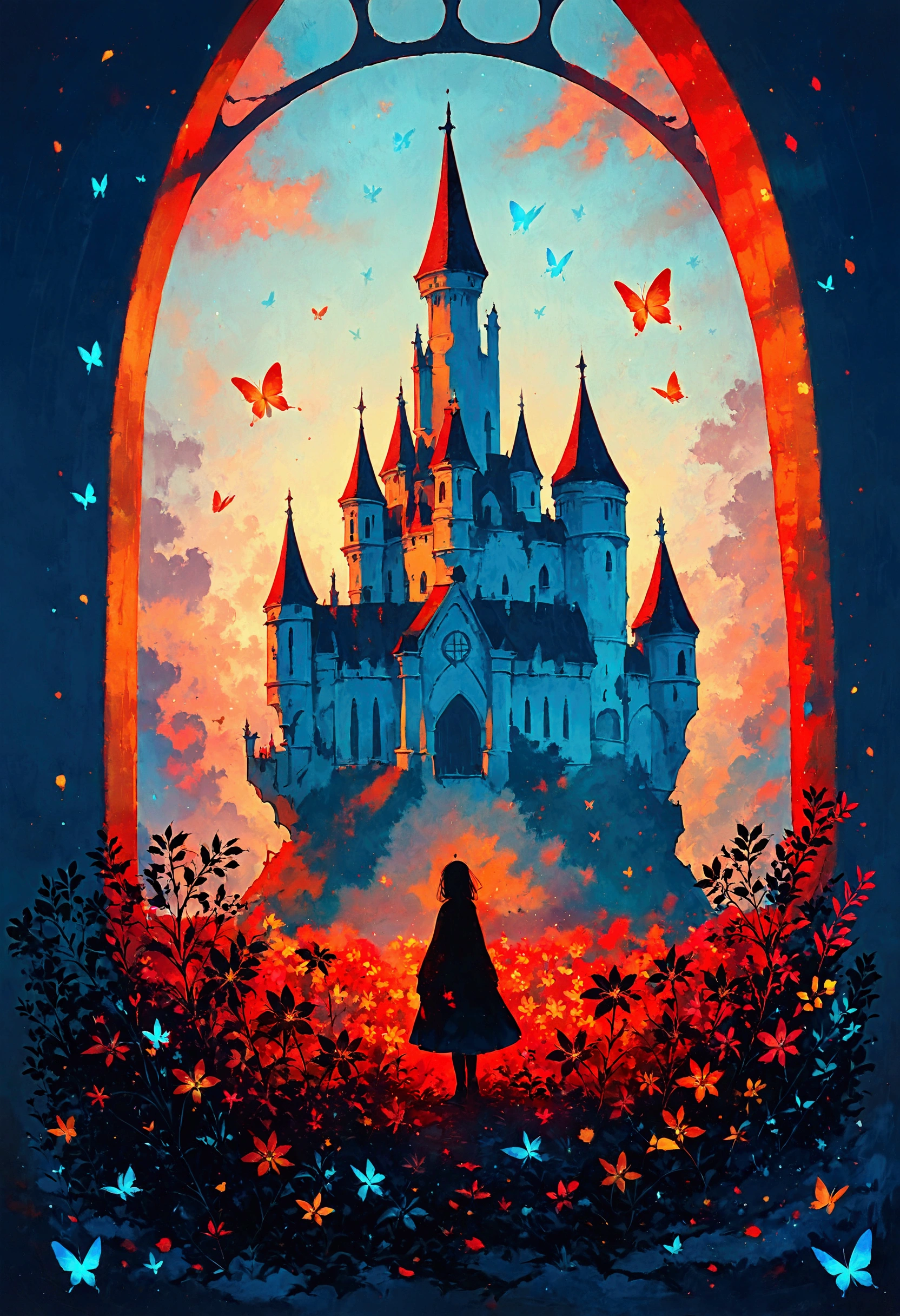 a very beautiful castle/(full body/),colorful butterflies,many flowers and petals,colorful,pastel color,.score_9, score_8_up, score_7_up, score_6_up, score_5_up, score_4_up, source_anime,source_furry,rating_safe,rating_questionable,masterpiece, best quality, perfect anatomy , very aesthetic , absurdres ,