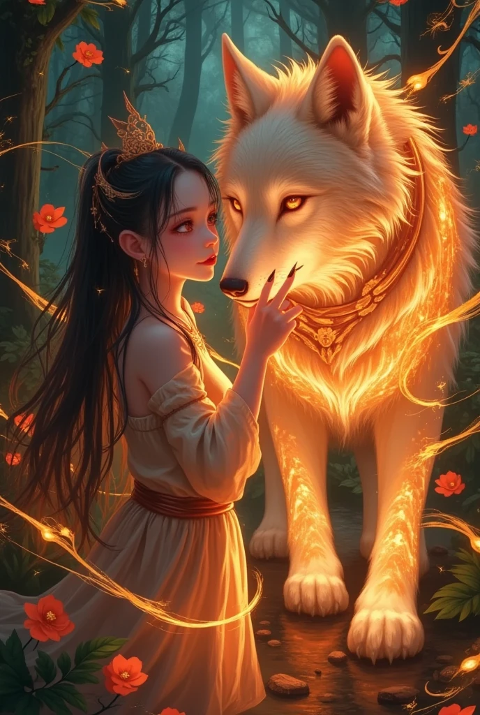  ANIME GIRL AND A FIRE WOLF IN THE FOREST, trending Digital Fantasy Art, Digital Fantasy Art ),  Beautiful digital artwork , Digital Fantasy Art, Fantasy digital art, Ross Chen (Ross Tran)  WITH MICHAEL WHALAN  (Michael Whelan), Digital Art Fantasy, Chinese Fantasy, Digital Art Fantasy art, amazing digital art, Ross Tran 8k, Ross Trunk and WLOP, PLAYING WITH THE FOX 