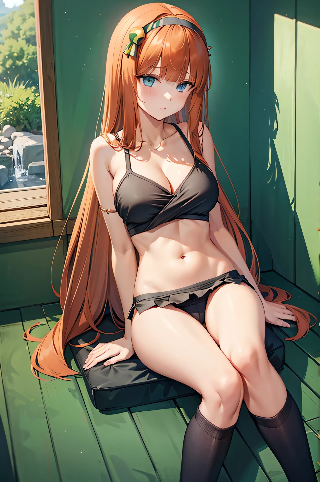 Silence Suzuka 、Big Breasts、 cleavage、 black camisole 、Black socks、 slender
