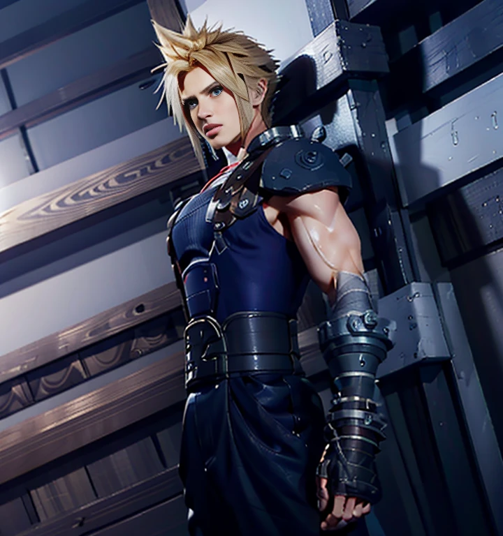 (High-definition CG), (  best quality  ), (High-definition CG), (  best quality  ), (Cloud Strife), (Overall view)  Huagai with a cool and handsome face  ,Sentai Hero Suit,  Beauty, 18 years old,   toned and muscular ,  With a cool and handsome face , Sharp Eye, Large breasts,