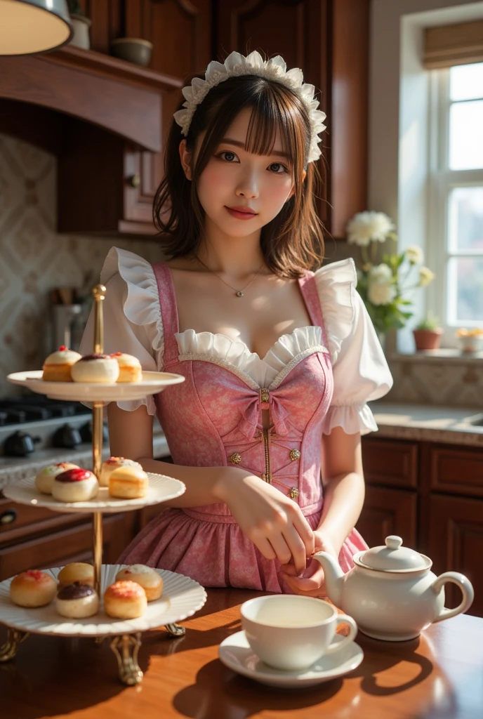 (masterpiece, highest quality:1.2), One Girl, woman, 23 years old、 cute、(cuteメイド服を着ている), (Pink gingham check maid outfit:1.5)) Idol Style、smile、(おしゃれでcute喫茶店内:1.4)、whole body、(He brought me a tray of chocolate mint juice...;1.ummer、hot、White underwear、Soft Brea