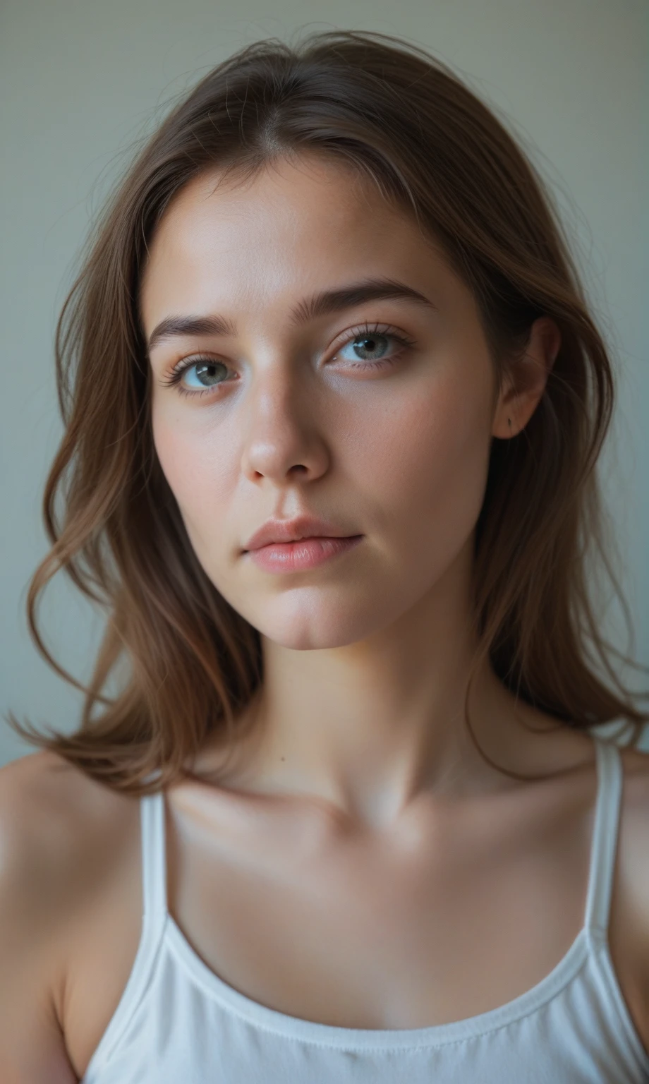 cinematic analog movie still of young 18 years old girl, sharp focus, textured skin, imperfect skin, skin pores, ambient lighting, highres, 4k uhd, low contrast pastel lighting, professional color grading, intricate, highly detailed, by Wes Anderson