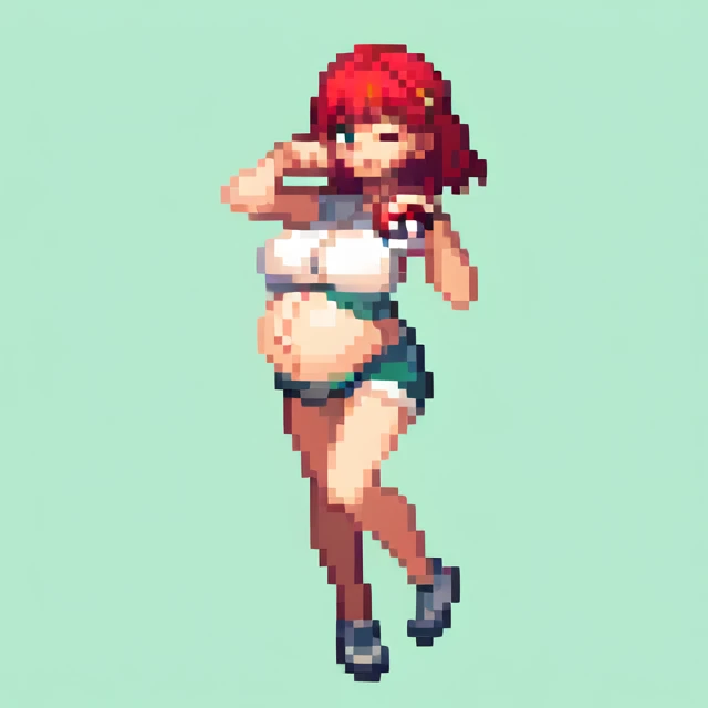 freckles, beautiful, masterpiece, st-patricks day, full body image, cel shaded, black outlines, holding beer jug, hourglass figure, orange hair, plump breasts, plump hips, plump thighs, irish, large eyes, green pupils, curly hair, rounded hair, long hair, orange eyebrows, nose, thick eyelashes, bare shoulders, white 1800's top, golden necklace, white skirt, loose green corset with yellow string with fabric extension on sides, white socks, black ballet shoes, eggshell white high socks, white thigh high stockings, freckles, forearm scrunchy