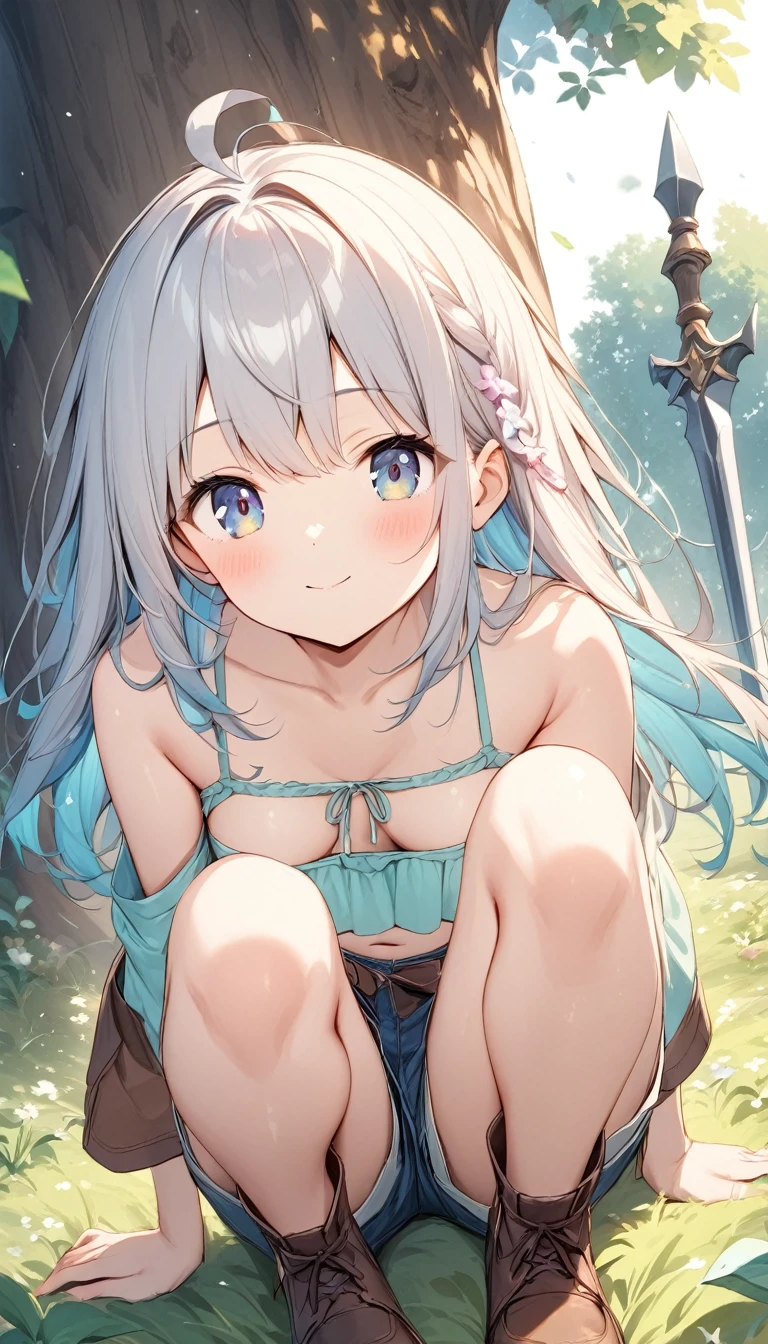 One girl,Kaoru、Gentle expression、smile、forest、lake、blue sky、Sexy pose、Pink sexy costume、A complete depiction of the human body、masterpiece, Highest quality, Game CG, ultra detailed、highres、extremely detailed CG 