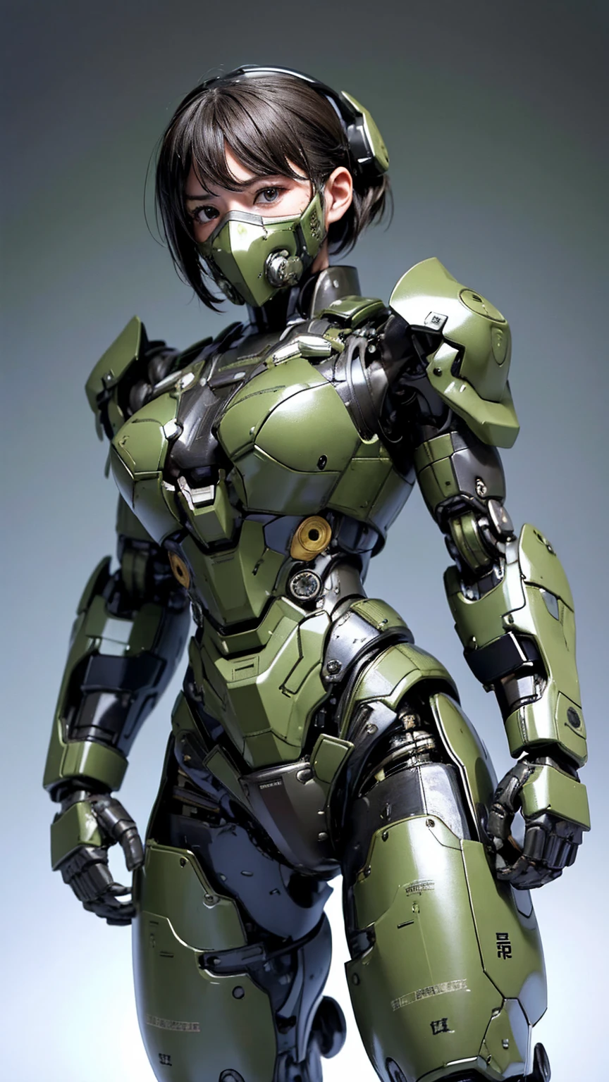 最 high quality非常に Details,  Details,  high quality, 最 high quality,  Kampala, 1080P, hard disk, beautiful,(War Machine),(Tight fitting headgear),See the whole picture,beautifulサイボーグ女性, green mecha cyborg girl holding a robot head with both hands,BATTLE MODE,Mecha Body Girl　8k green body armor　 girl　Sweaty face　Droopy eyes　 short haired 　 Gas Mask with Extended Nozzle 　 boyish 　Steam coming out of my head　 hair wet from sweat 　Brown Hair,  Steam coming out of the mouth  　 bed close to the target　 No Exposed Skin Under Her Face 　(Karate pose)  Back View　((両手でロボットの頭部を持つ))