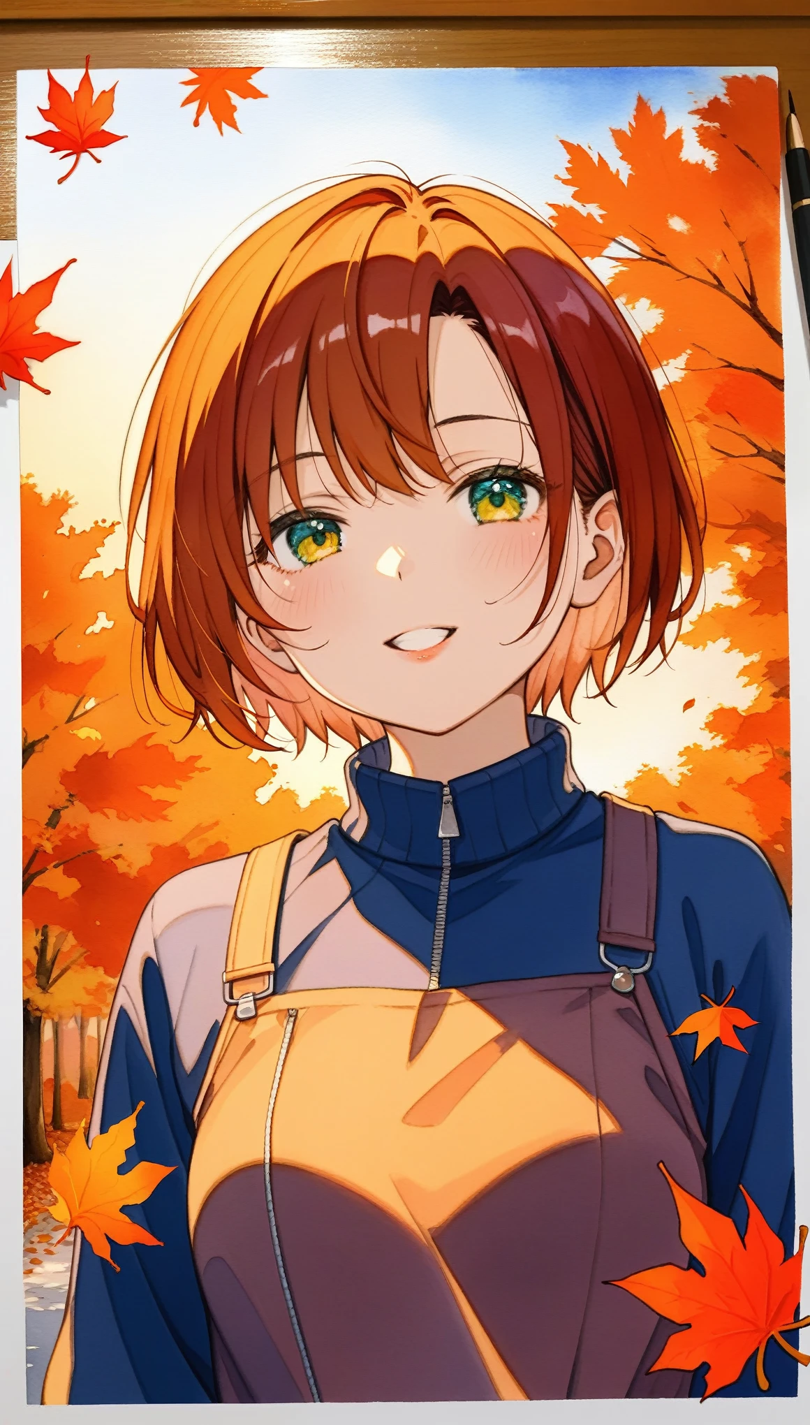 (masterpiece:1.2),(Best Quality),( very detailed ),( Kampala),8k,wallpaper,(1人のwoman:1.5),(Watercolor:1.4),(autumn leaves:1.6),(woman:1.6),(Upper body close-up),枯葉が舞う並木道を歩くwomanの写真,front,Sunset, Beautiful Gradients ,Photo Frames
