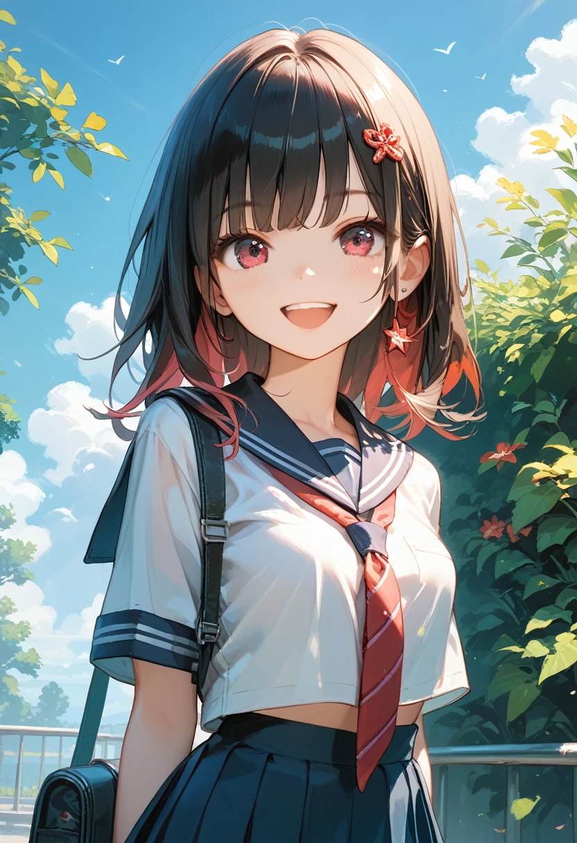 Score_9,Score_8_up,Score_7_up,highest quality,masterpiece,1 girl,slim,small breasts,(black_long_hair,straight_bangs,school uniform),happy with me