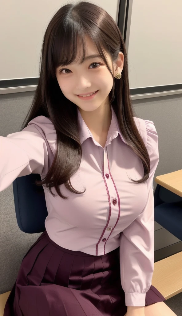((top-quality、​masterpiece、photographrealistic:1.4、in 8K))、Beautuful Women１a person、25years old、delicate and beautiful face、Eyes and faces with detailed 、(Modern workplace with computer:1.2)、(Shirt:1.2)、(standing:1.2)、A smile、Beautiful lighting、Textured skin、Super Detail、high detailing、High quality、hight resolution、（looking at the viewers）、Detailed mouth、Opening Mouth、full body Esbian、tight skirts、Women at work、Fishnet Stockings、Coffee、window、Women who can work、high-heels