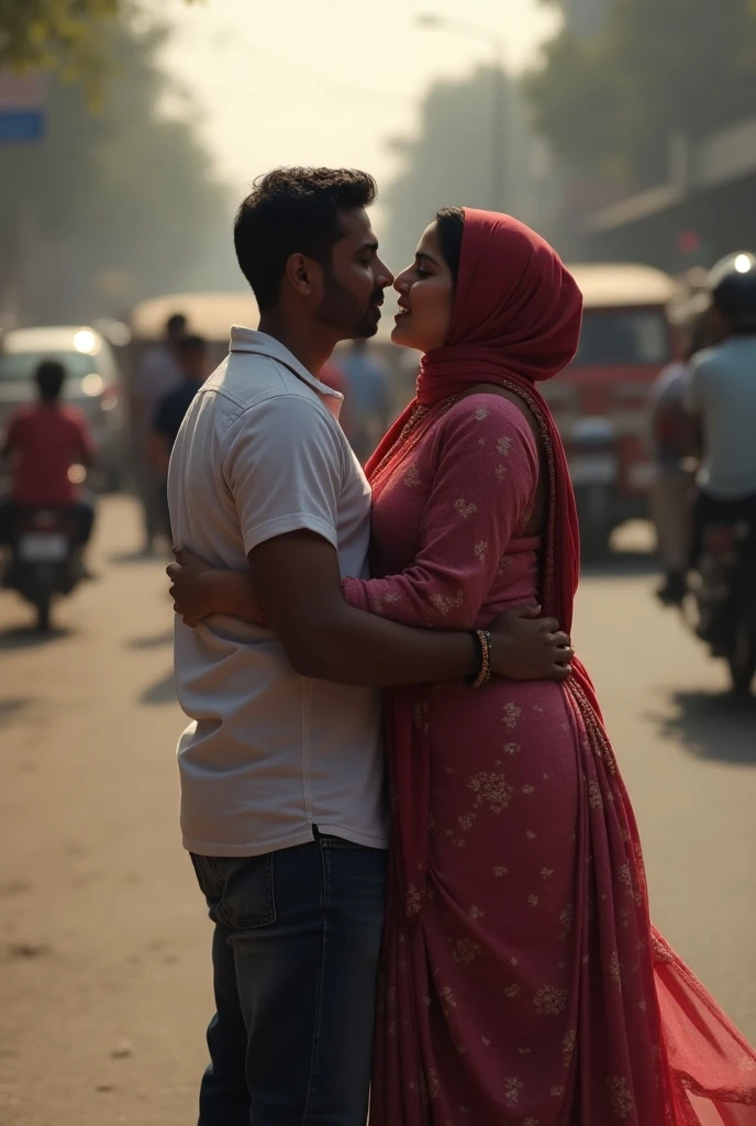 A girl in hijab making love with a hindu pandit boy on a bike