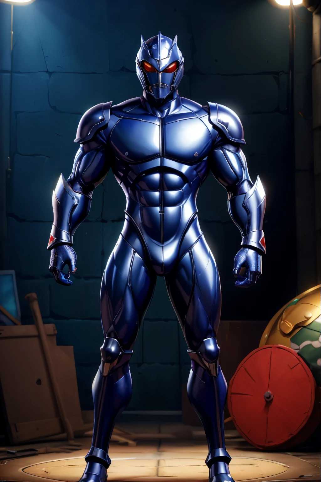 ((Best Quality, 8K, ultra-detailed, Masterpiece: 1.3)), 1boy, shiny skin, sharp, Perfect Body Beauty, realistic shaded perfect body, muscular male, (cute male face:1.1),("bodysuit, big bulge ":1.2),("leggins , armor":1.1),("glove, armor":1.1 ), helmet, helmet that covers the entire head, mask of an expressionless male face. (techwear)(dynamic pose:1.1), thigh , battle field , (bulge focus:1.2), 3d, cartoon