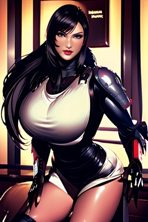 (High-definition CG), ( Best Quality ), (High-definition CG), ( Best Quality ), (  Tifa Lockhart ), (Overall view)  Huagai with a cool and handsome face  ,RoboCop Armor , RoboCop helmet ,   beautiful and sexy young woman , 18 years old,   toned and muscular ,  With a cool and handsome face , Sharp Eye