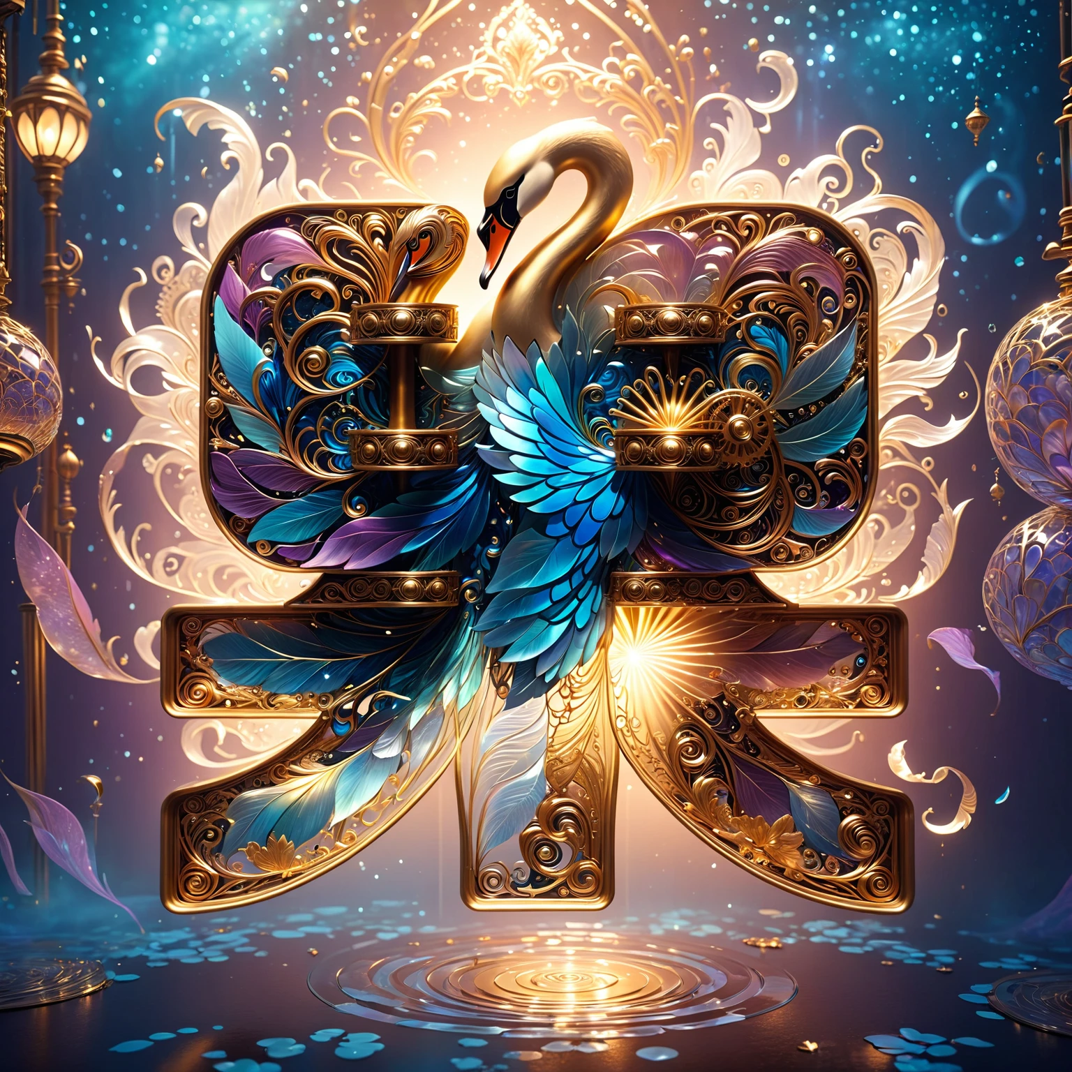  Elegant Picture of an Award-Winning Adorable Swan in Wonderland, magic, Fantastic, fantasy art concept,  Steampunk ,  intricate details,  best quality , masterpiece,  super clear, 超Realism, Realism, New booklet ,  Glowing Translucent Decorative Style ,  Rotating Organic Patterns 