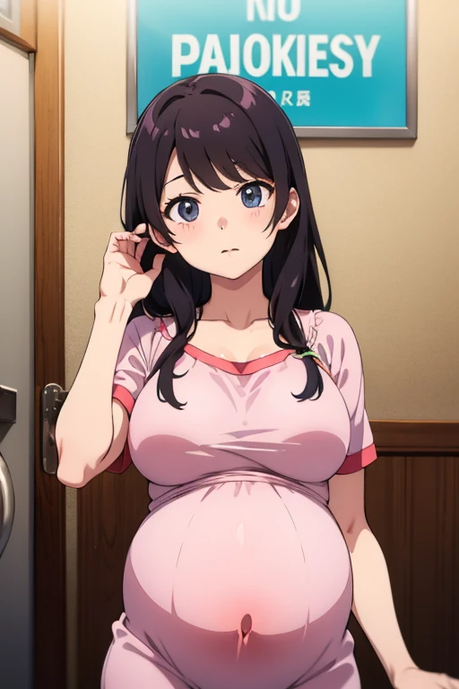(((Pixel Perfect, Perfect in every detail))), alone, One girl, tamako kitashirakawa, , View Viewer, smile, (Huge breasts:1.5)、(Round neck short sleeve maxi knit、tight dress:1.2)、Cleavage、Pregnant women