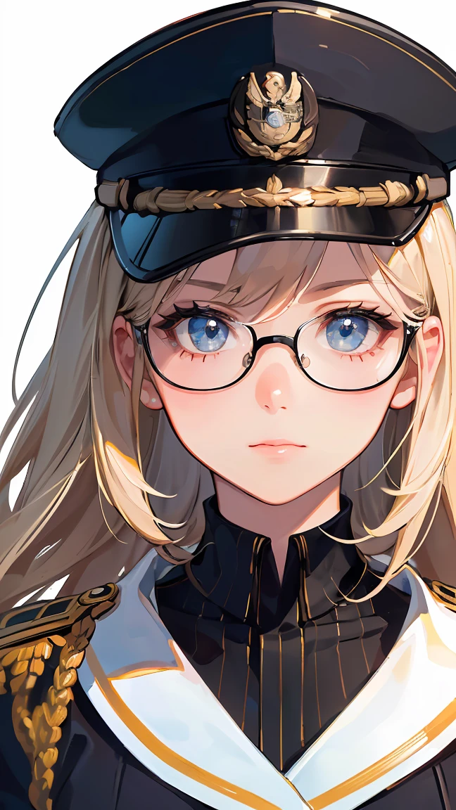 (((Best quality, 8k, Masterpiece: 1.3)), ((best quality)), ((masterpiece)), (detailed), perfect face, uniform, soldier, Glasses, Beauty, Cool, Major General of the Navy