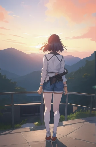 ((((Ultra Illustration Style:1.0)))),Best Quality,Best Anime,masterpiece, ray tracing,  global illumination ,Look down and back, 1 Girl, Alone, Outdoor,Full Body, Back of the knee，Popliteal