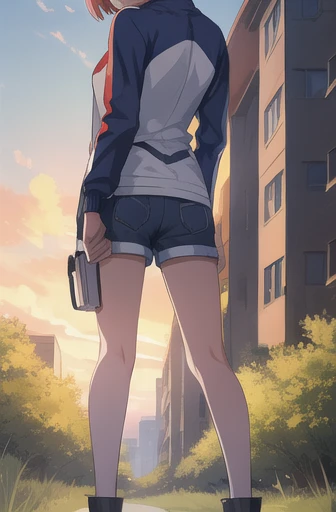 ((((Ultra Illustration Style:1.0)))),Best Quality,Best Anime,masterpiece, ray tracing,  global illumination ,Look down and back, 1 Girl, Alone, Outdoor,Full Body, Back of the knee，Popliteal