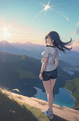 ((((Ultra Illustration Style:1.0)))),Best Quality,Best Anime,masterpiece, ray tracing,  global illumination ,Look down and back, 1 Girl, Alone, Outdoor,Full Body, Back of the knee，Popliteal