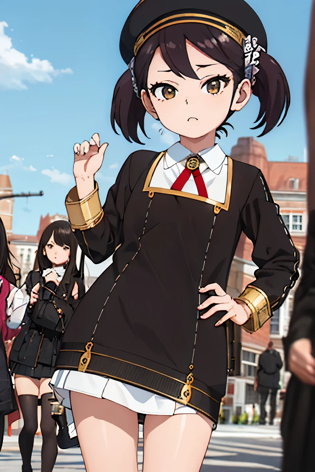 masterpiece, best quality, ultra-detailed , (spy x family ) , perfect hands, perfect anatomy, High detailed, detailed background, full body, Becky blackbell , nanasemei, loli body, solo, flat chest, No public hair, extremely pretty face, beautiful face, ultra-detaild face, cute and round face, Shiny charcoal black hair, medium length hair, casual, ultra-detailed eyes, round eyes, dark medium hair, black eyes, lifting  her skirt showing pantie , lovely eyes
