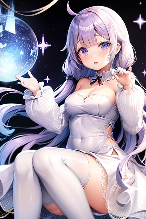  azur lane unicorn , change, Moe art style, changeta dress white,  off shoulder, E Cup,   white stockings ,  White arm sleeves ,  black ribbon on the side of the dress, shy,  watching viewers 