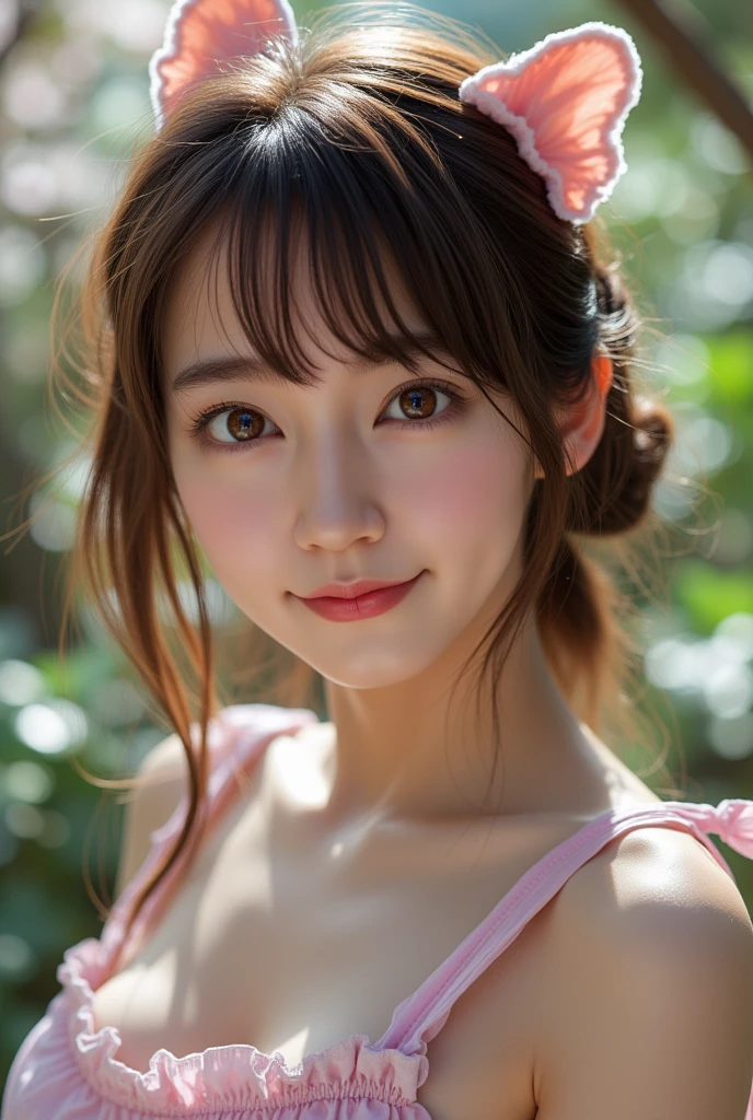 masterpiece, high quality,16k,32K,extremely cute face, (hyper-realistic, hight resolution), (best Quality,Raw photo, (Realistic, Photorealsitic, (high twintails:1.3),Staring Intently,nsfw,Shy Smile (spread legs,micro bikini:1.5),Fairytale background