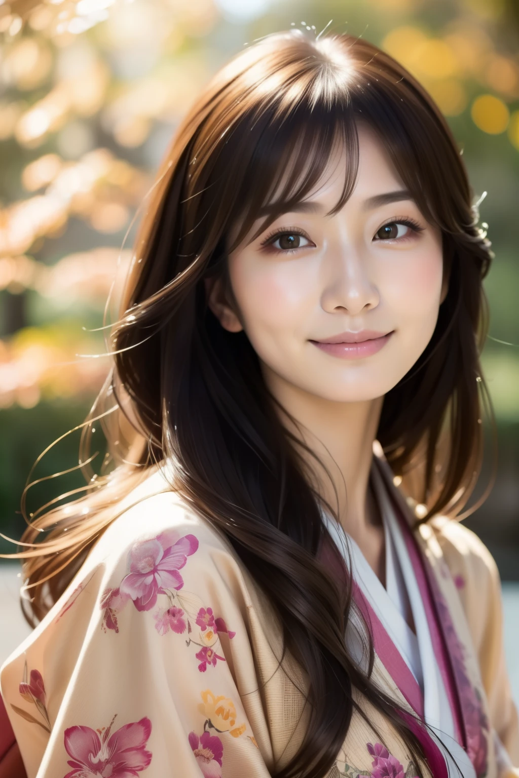 (best quality,highres,ultra-detailed),((portrait )),1beautiful Japanese lady,(35yo),beautiful detailed eyes,beautiful detailed lips,extremely detailed face,longeyelashes,soft smile,flowing hair,natural lighting, wearling japanese elegant Kimono,