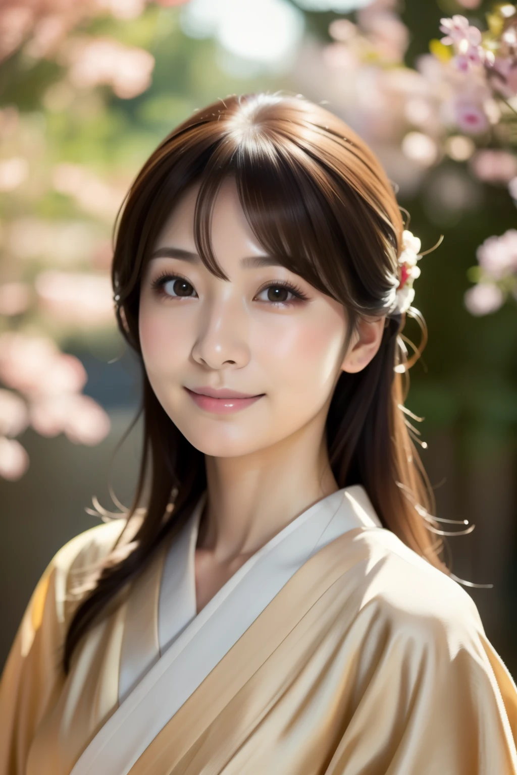 (best quality,highres,ultra-detailed),((portrait )),1beautiful Japanese lady,(35yo),beautiful detailed eyes,beautiful detailed lips,extremely detailed face,longeyelashes,soft smile,flowing hair,natural lighting, wearling japanese elegant Kimono,