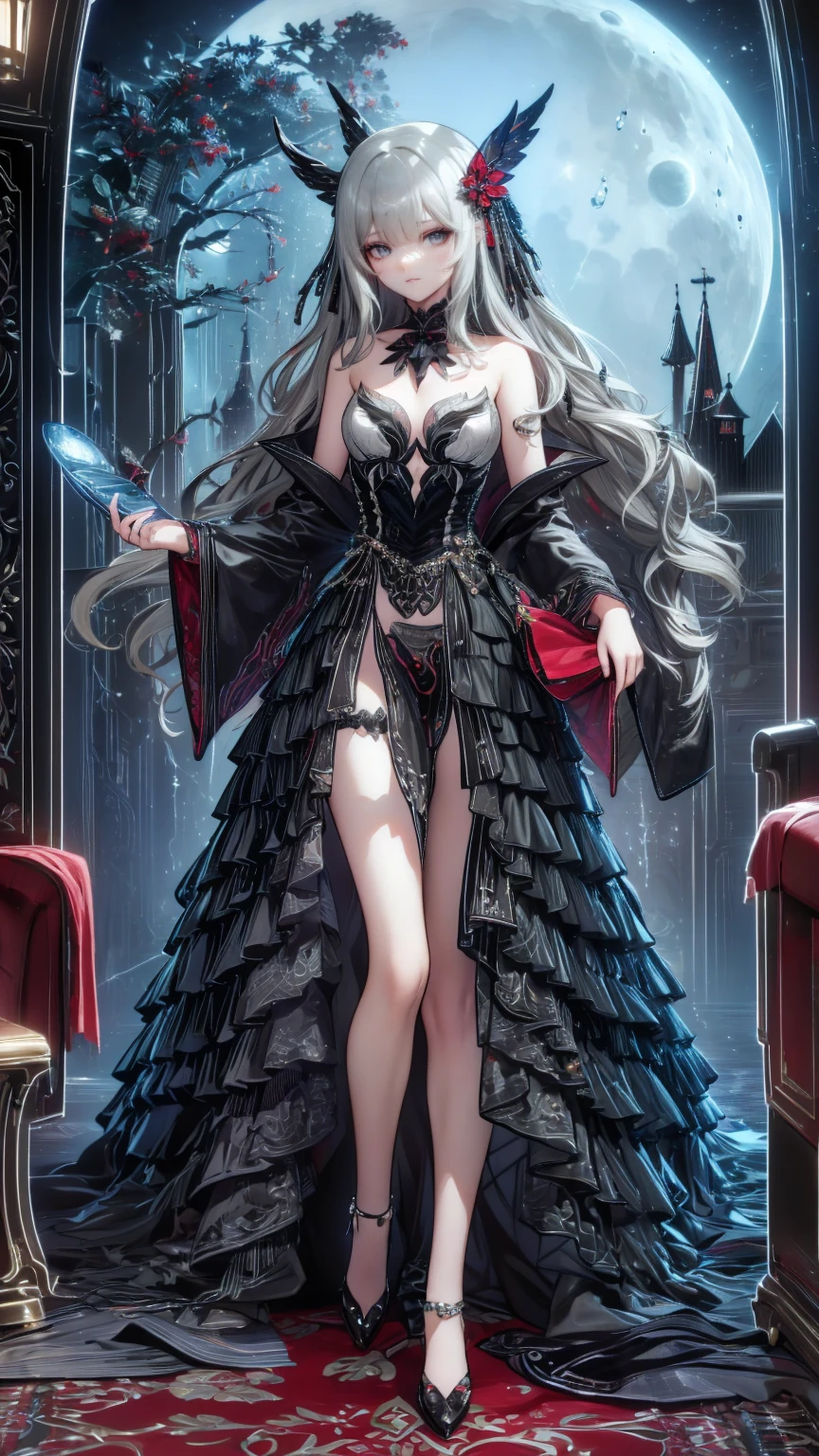  Modin Disney , Arafed,  action shot, Dark  Fantasy Art ,  Fantasy Art , Gothic art,  Picture of a Female Vampire , Exquisite美しさ,  Full Body Shot  , dark glamour shot, pale white skin , Blonde, Long Hair,  Wavy Hair, ( Sparkling Grey : 1.3) eye, she (red: 1.3) red thigh suit, ArmoredDress, she手に剣を持っている, ( Ready for Battle : 1.4) ,  Roses are printed on the suit (black: 1.4) black roses,  High Heels , dark castle, dark, black and color,  Dark Art Painting Style , flower dress, (( 1 Girl, Alone, Alone, Ninim , Gray Hair, redいeye,  hair ornament, Small breasts, Long Hair,  fitness )), ((Alone, (1 Female, Pink lipstick),  very detailed ,  Ambient Soft Lighting , 4K, Perfect Eyes,  perfect face, Perfect lighting , a  1 Girl)), ((blackいドレス,  Long Dress , redい大鎌を振るう, Abandoned castle, Haunted Castle, fog, mist, Knight , Smell of the Moon , Dead Tree)),((masterpiece:1.2)), ((Best Qualityで最高の)),  very detailed なイラストスタイル,  detailed skin texture ,  The texture of the fabric is delicate ,  Extremely Detailed Description , (T Masterpiece), Super beautiful illustrations,  The face is very well drawn , RAW Photos, professional, Fine painting,  complicated details ,  super detail ,  intricate decorative details  ,  perfect anatomy, real, (ファッションモデルに扮した超美しくてクールな青いeyeの銀色のキツネの***), Beautiful normal breasts , (Beautiful and shiny silver hair), (美しい澄んだ青いeye), (Exquisite, Beautiful and clear eyes:1.6), ((Rich in details、Exquisite autumn and winter fashion brand clothing)), smile, ((Model is walking)), ((Staring at me)), ((During the day)), ( A collection that details and beautifully summarizes special places in Paris ), (8KBest Quality壁紙), ( Very meticulous 、Beautiful background) 、 appears in the center of the lunar wilderness ,  as a miner on the Moon ,  emits fantastic light in a desolate environment . This enchanting person ,  wears a shining silver and gold costume ,  radiates wisdom and power from the other world .  , 一筆一筆が非Realisticな美しさと神秘を伝える.  Every characteristic exudes luxury in the midst of fantasy , 普通を超越する真の視覚的masterpieceを体験する.、 Huge Tree with Blue Glowing Branches and Roots,  very detailed , Complex and Brilliant , Fantasy Landscape ,  Aether Atmosphere , (Best Quality,8k, Kampala,masterpiece:1.2), ultra detail ,(Realistic,photoRealistic,photo-Realistic:1.37), digital art ,  Cinematic Lighting ,  Dramatic Lighting ,  bright color,  Glowing Elements , Mysterious, Amazing, Magical realism,  concept art,、A whimsical and graceful fairy ,  Fascinating heavenly eyes that shine with unbelievable wisdom :  sparkling wings adorned with beautiful jewels ,  this scene embodies the fusion of elegance, charm, and luxury that embodies the viewer Exquisitely detailed Captured in acrylic painting ,  Golden hair flowing down from a dress studded with crystals . この画像は精巧なディテールと bright color彩で描かれたデジタル絵画である。.  The existence of fairies is fascinating and timeless ,  This scene embodies a fusion of elegance, charm, and luxury that makes the viewer feel .
