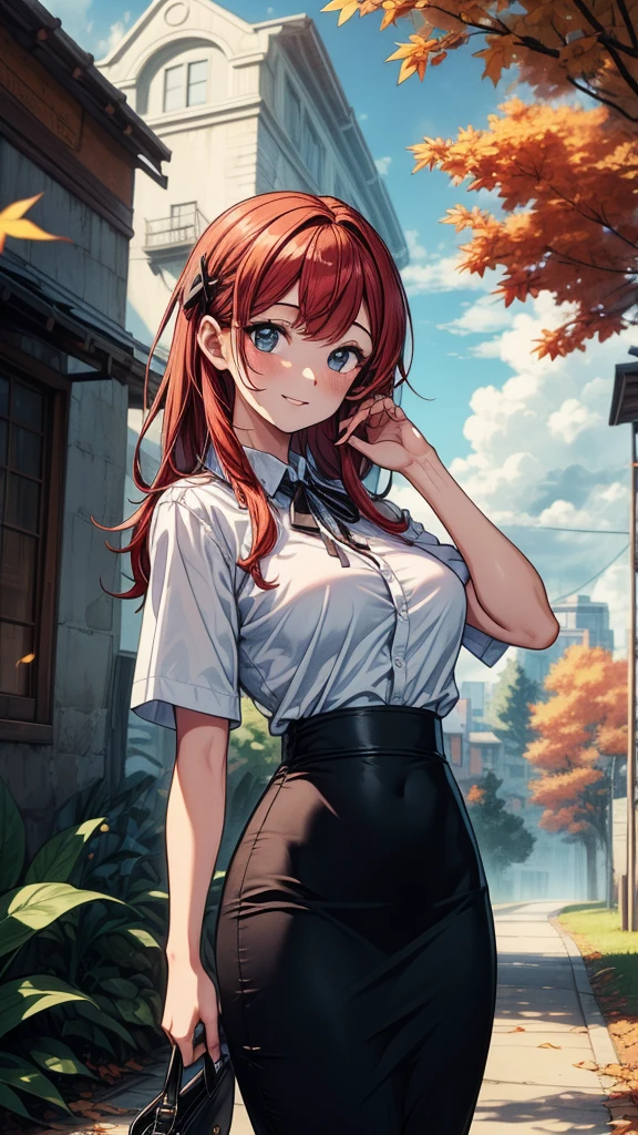 concept:beautiful woman portrait. quality:(最高quality, 8k, 4k, High resolution, masterpiece:1.2), Super detailed, (real, photorealistic:1.37), 高qualityのアートワーク, beautiful illustrations. illumination:Bright colors, Lens flare, The overall dramatic atmosphere of the scene, natural light. Subject information:alone, sexy woman, (round eyes), (small face), (high detail skin:1.2), long eyelashes, glossy lips, smile, (Red hair, Twin tails in a high position, One eye is hidden by the bangs, brown eyes), perfect face, cute face, shiny skin, long eyelashes, (big breasts), かわいいsmile:1.2, (anatomically correct), (private high , white shirt:1.2, colorful neckties, pleated skirt, mini skirt). Other details:squat on the grass:1.2, The sun&#39;s rays cast a beautiful golden glow around you., 細部までこだわったrealな光と影, (((sunny day, The wind feels good, fluttering clothes and hair))), background bokeh, 500㎜, f/4.0, photo shoot.