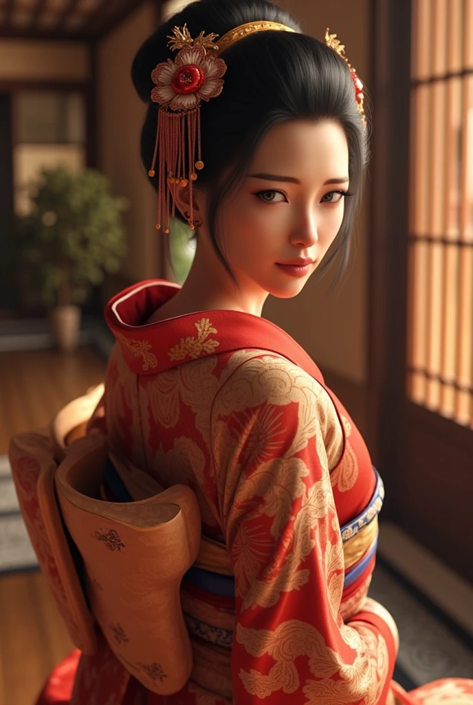 there is a woman wearing kimono dress posing for a picture, charming and sexy geisha, wearing kimono, wearing kimono, japanese goddess, elegant japanese woman, organic seductive geisha, wearing kimono, beautiful geisha, japanese model, Beautiful oriental woman, beautiful fox geisha, japanese woman, japanese, wearing silk robe
