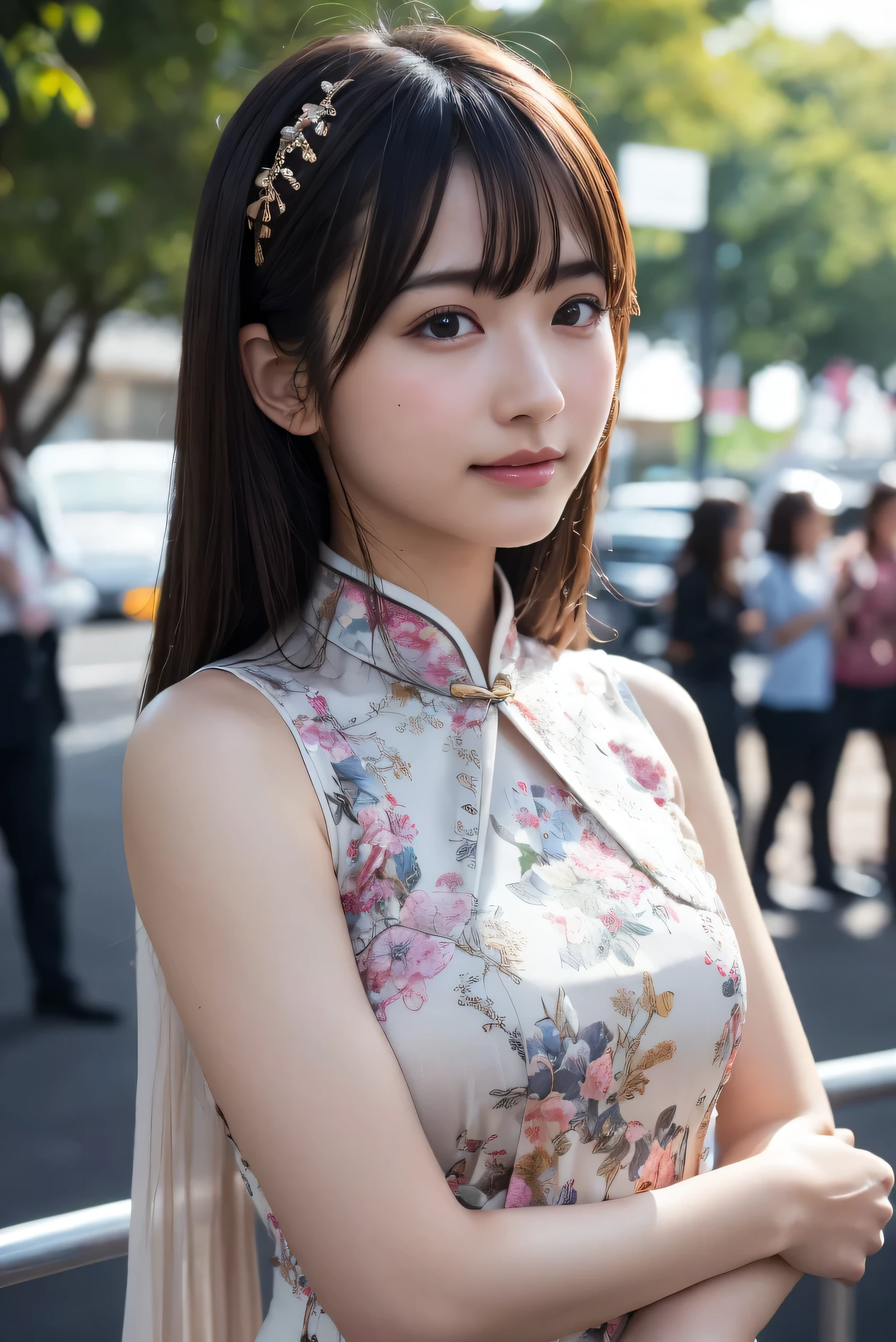 masterpiece, best quality, illustration, ultra-detailed, finely detailed, high resolution, 8K wallpaper, perfect dynamic composition, beautiful detailed eyes, festival, kimono, medium hair, small breasts, joyful pose, smile, looking at camera