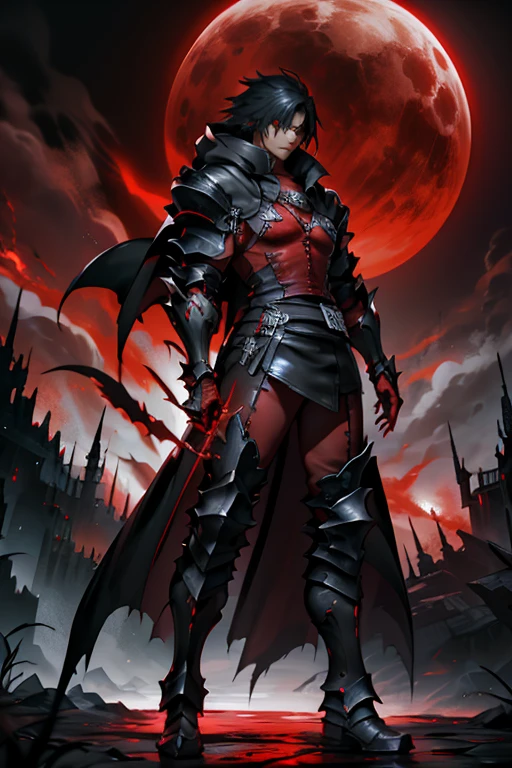  Cloak of a Man Full Body Leather Cloak  ,FF16 Cliff  , Cleave Rosefield  ,vampire,Glowing red eyes,white skin , Final Fantasy XVI Character ,  and smooth lacquered black metal armor , Blood-red cape with black tights ,   Black Red Plated Armor ,  Dark Souls Armor Concept , , 穿着战甲Full body photo特寫,  Red Glowing Eyes ,Blood-Red Cloak, Full body photo,vampire翅膀
