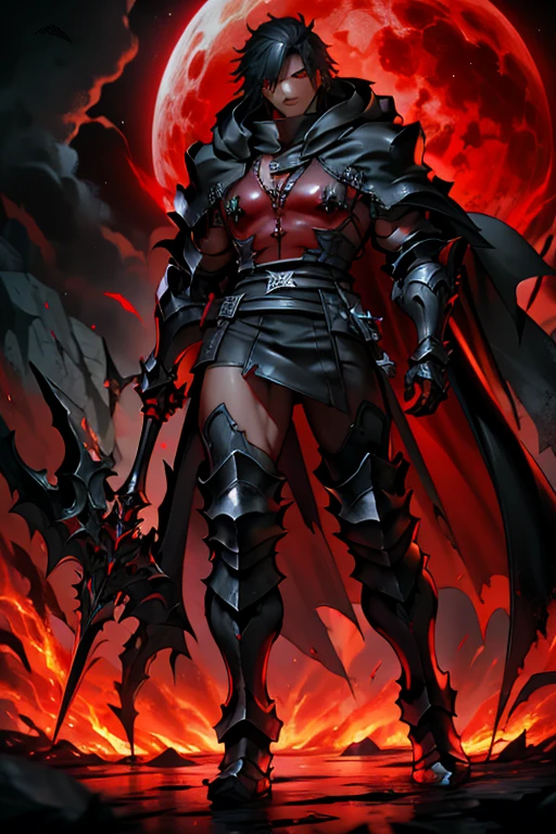  Cloak of a Man Full Body Leather Cloak  ,FF16 Cliff  , Cleave Rosefield  ,vampire,Glowing red eyes,white skin , Final Fantasy XVI Character ,  and smooth lacquered black metal armor , Blood-red cape with black tights ,   Black Red Plated Armor ,  Dark Souls Armor Concept , , 穿着战甲Full body photo特寫,  Red Glowing Eyes ,Blood-Red Cloak, Full body photo,vampire翅膀
