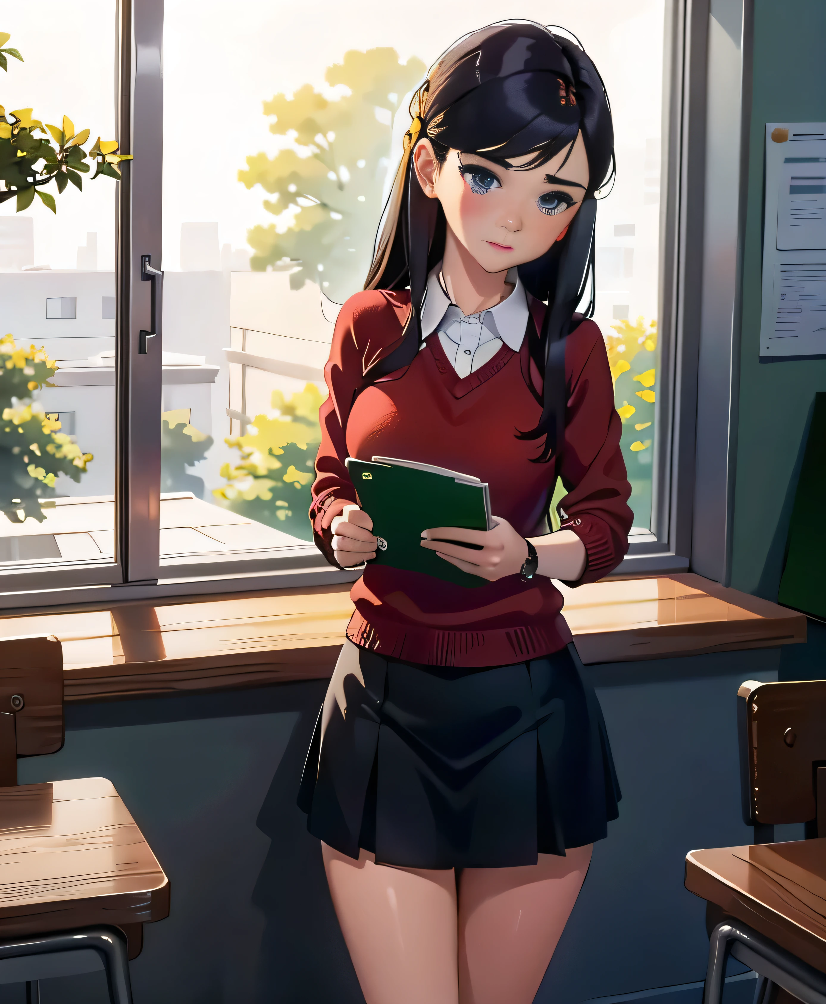 (better quality,highres),thick,Shy girl sitting in a classroom, in school uniform, front view, open legs , showing panties , beautiful and detailed eyes and face, thoughtful expression . Sharp focus on the girl, capturing her intricate features and the fine details of her face . The soft lighting illuminates the classroom , creating a serene and tranquil atmosphere . The girl's thick figure is accentuated by the way she sits, Exuding a soft presence. The artwork displays a realistic style , depth} with vivid colors and a palette of warm colors that adds to the scene . The girl's shy demeanor is complemented by her posture, immersed in her studies . The classroom is filled with academic paraphernalia , including textbooks, papers, and a blackboard in the background , emphasizing the educational environment . general, the work Of art depicts a moment of peace of a self-conscious girl absorbed in her studies, inviting spectators To appreciate the beauty of the academy and the individuality of each student , super thick, revealing clothes , Hentai pic, giant ass, 20-year-old ,