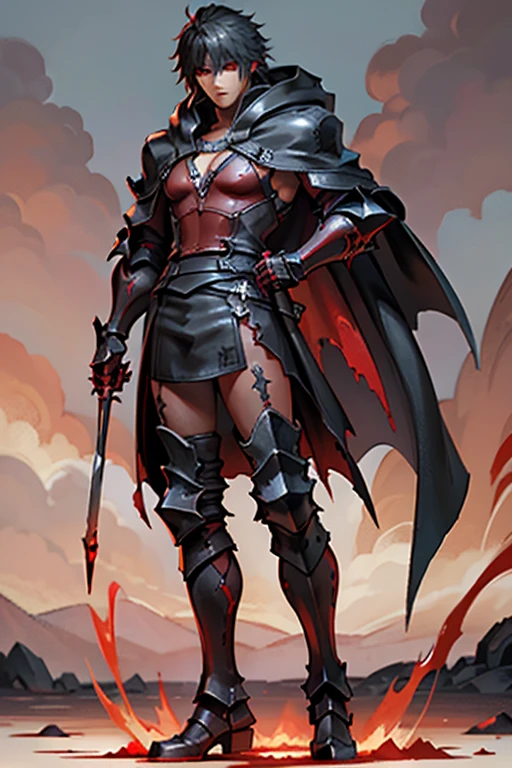  Cloak of a Man Full Body Leather Cloak  ,FF16 Cliff  , Cleave Rosefield  ,vampire,Glowing red eyes,white skin , Final Fantasy XVI Character ,  and smooth lacquered black metal armor , Blood-red cape with black tights ,   Black Red Plated Armor ,  Dark Souls Armor Concept , , 穿着战甲Full body photo特寫,  Red Glowing Eyes ,Blood-Red Cloak, Full body photo,vampire翅膀
