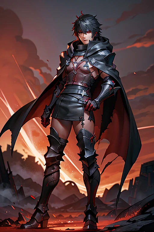  Cloak of a Man Full Body Leather Cloak  ,FF16 Cliff  , Cleave Rosefield  ,vampire,Glowing red eyes,white skin , Final Fantasy XVI Character ,  and smooth lacquered black metal armor , Blood-red cape with black tights ,   Black Red Plated Armor ,  Dark Souls Armor Concept , , 穿着战甲Full body photo特寫,  Red Glowing Eyes ,Blood-Red Cloak, Full body photo,vampire翅膀
