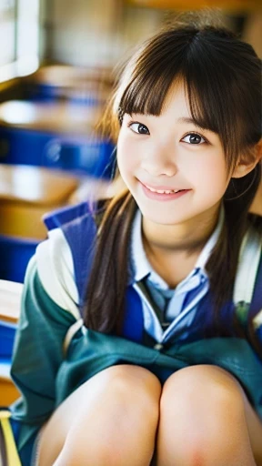  very detailed , high quality, masterpiece, (((Very beautiful elementary school student)))、School classroom、Bright smile、8k、Realistic、High image quality、Super cute face、(((Detailed cute face)))、(Transcendental beautiful elementary school student:2)
、((Beautiful legs))、(((((Detailed beautiful pussy )))))、