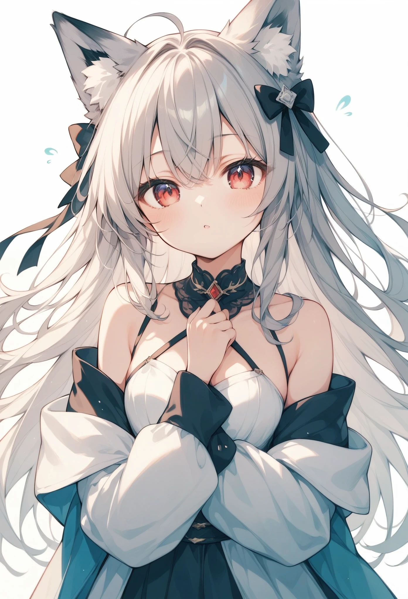 (score_9, score_8_up, score_7_up, score_6_up, score_5_up, score_4_up),Warm Hues 、White fox girl  、Grey Hair、  Smooth Long Hair  、Fox Ears、  Fox's Fluffy Tail  、Ruby Eyes、 Oblique Eyes、:<,cute、Sleepy eyes