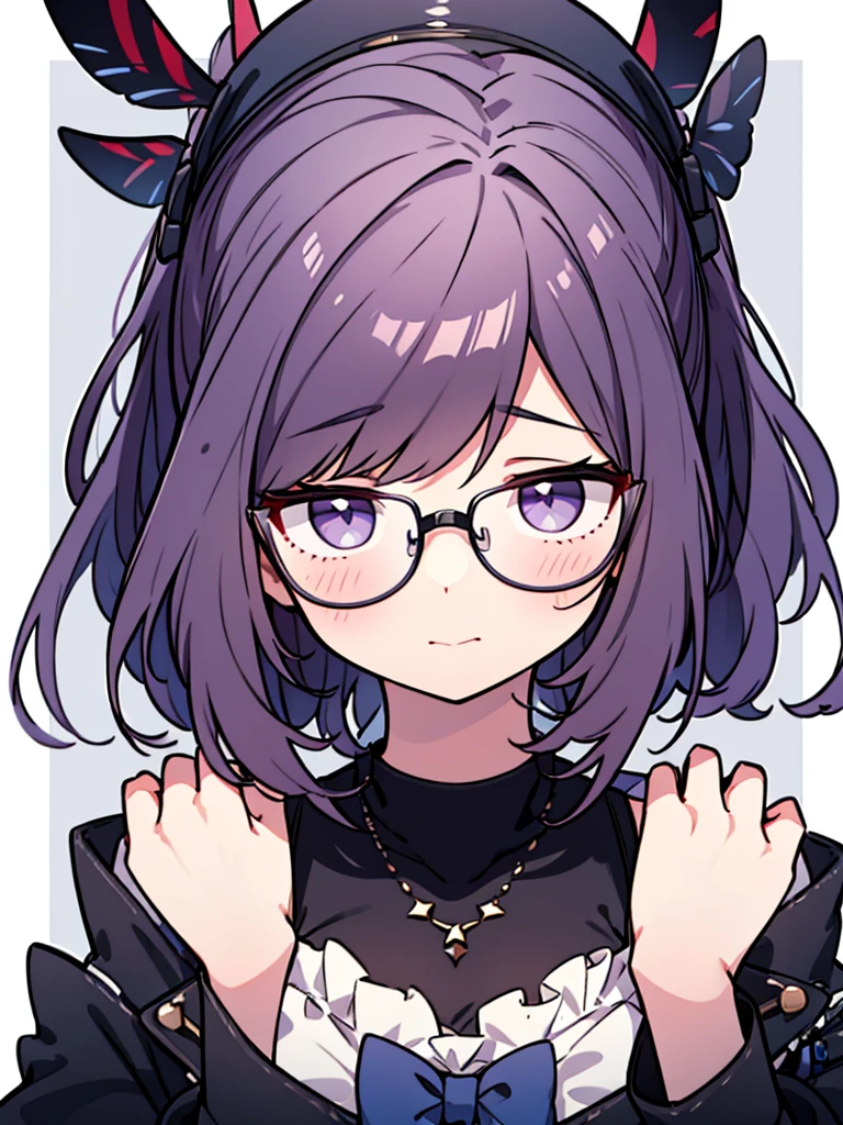  1 Girl,  mature women, masterpiece, spouse, goddess, short haired  ,((Purple Hair)),Glasses