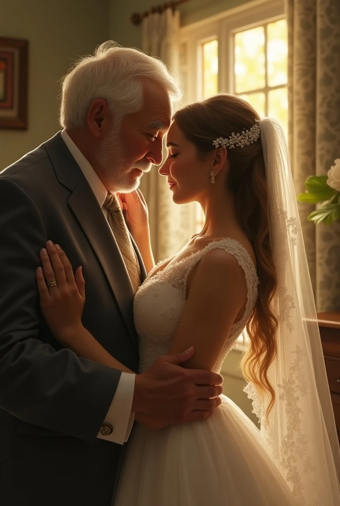 an old man looking at the picture of his old wife, dynamic range, ultra wide shot, photorealism, depth of field, hyper realistic, there is a sense of longing, love, and touch of romance, 