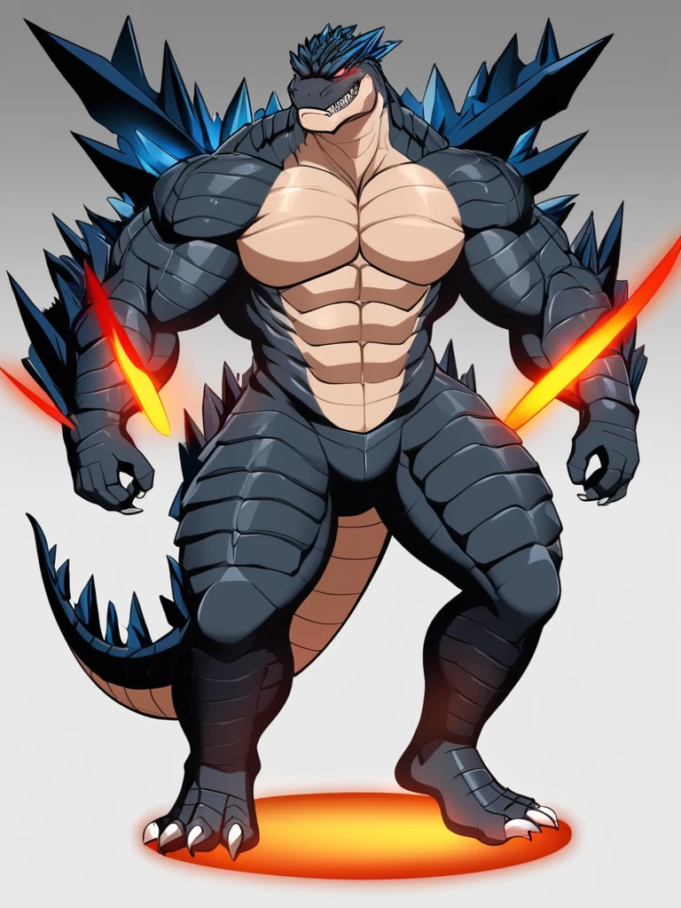 godzilla in a bikini, big pecs, anime