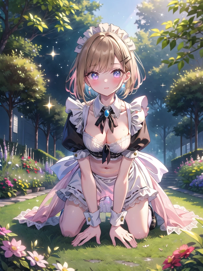 pieces fly、masterpiece、highest quality、Super detailed、High resolution、High resolution、8K portrait、Unity 8k壁紙のHigh resolutionCG、unity 8k wallpaper、cute type little:1.5、upon:1.5、Highly detailed CG unity 8k wallpaper、realistic、real person、cute type little、 portrait photography、shiny skin、High resolution、(16 years old:1.2)、(1 girl)、beautiful clear eyes、very detailed explanation、delicate face、nice lips、slender body、Same with big breasts thin waist、thin legs、(garden:1.6)、1 girl, cute type, perfect face, seriously, (blush:1.5),((There are a lot of people nearby:1.4))Same with big breasts,((miniskirt Maid clothes:1.2)),(((clothing lift:1.5))), (((I have nipples))), Detailed description vagina,show vagina,spread legs,spread ,((cum in vaginas:1.2))、(change:1.2)