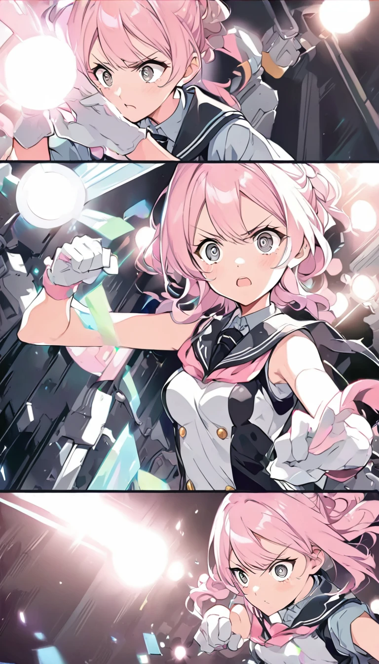 (pink hair:1.2), (militaristic dress:1.1), (light-colored gloves:1.0), (action pose:1.3), (anxious expression:0.8), (pastel color palette:1.2), (bright lighting:1.5), ( anime style:1.0).
pink_hair, militaristic_dress, light_gloves, action_pose, anxious_expression, pastel_color, bright_lighting, anime_style.classroom:0.6),( gently waving:0.4).  (The style should be reminiscent of popular light novel illustrations:0.3), (with a focus on soft shading and delicate linework:0.6).Japanese.Big eyes.best quality, chilloutmix.masterpiece, extremely delicate and beautiful, extremely detailed,  school girl show panty, (photo realistic), (school uniform), small breast, finely detail, best quality, official art, extremely detailed CG unity 8k wallpaper, absurd res, incredibly absurd res, ultra-detailed, (ultra high res), extremely detailed, beautiful detailed girl, extremely detailed eyes and face, beautiful detailed big black eyes, light on face, professional lighting, white shirt with blue co