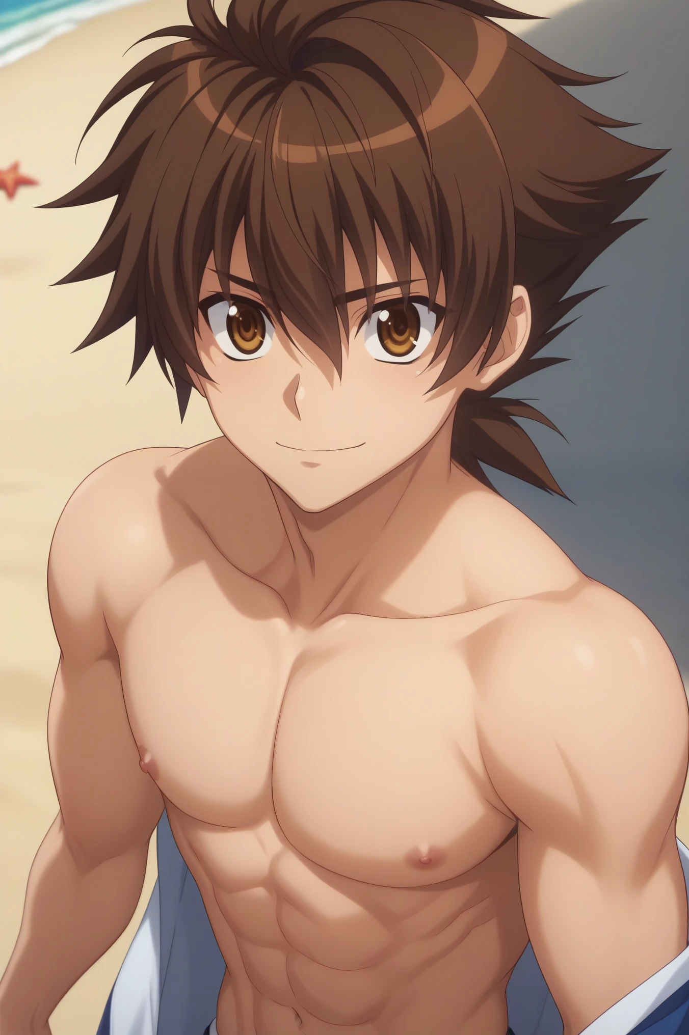 score_9, score_8_up, score_7_up, source_anime, rating_safe, intricate details, anime screencap, anime coloring, official style, looking at viewer, depth of field, 1boy, solo, male focus, issei_hyoudou, brown hair, brown eyes, hair between eyes, solo, anime male undressing underwear naked, mischievous smile, handsome, penis, NSFW, hard dick, pubic hair, beach, issei_hyoudou, brown hair, brown eyes, hair between eyes, high school dxd hero , big dick