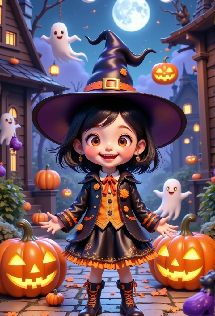 a cartoon character is standing in front of a halloween scene, poster art inspired by Joe Fenton, polycount contest winner, fantasy art, official artwork, official poster artwork, key art, official poster, halloween art style, movie artwork, trick or treat, halloween celebration, movie promotional art, official fanart, animated film, full poster, movie promotional image, promotional poster